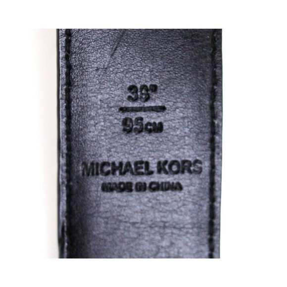Michael Kors BLACK GENUINE LEATHER 1.25"Wd WOMEN'S LOGO DRESS BELT Sz 38"/L (A14 - Picture 9 of 9